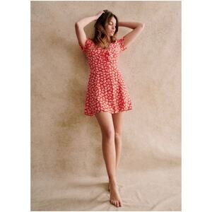 Sezane Silk Norabel Mini Dress Red Cara Print Size 46 EU 14 US